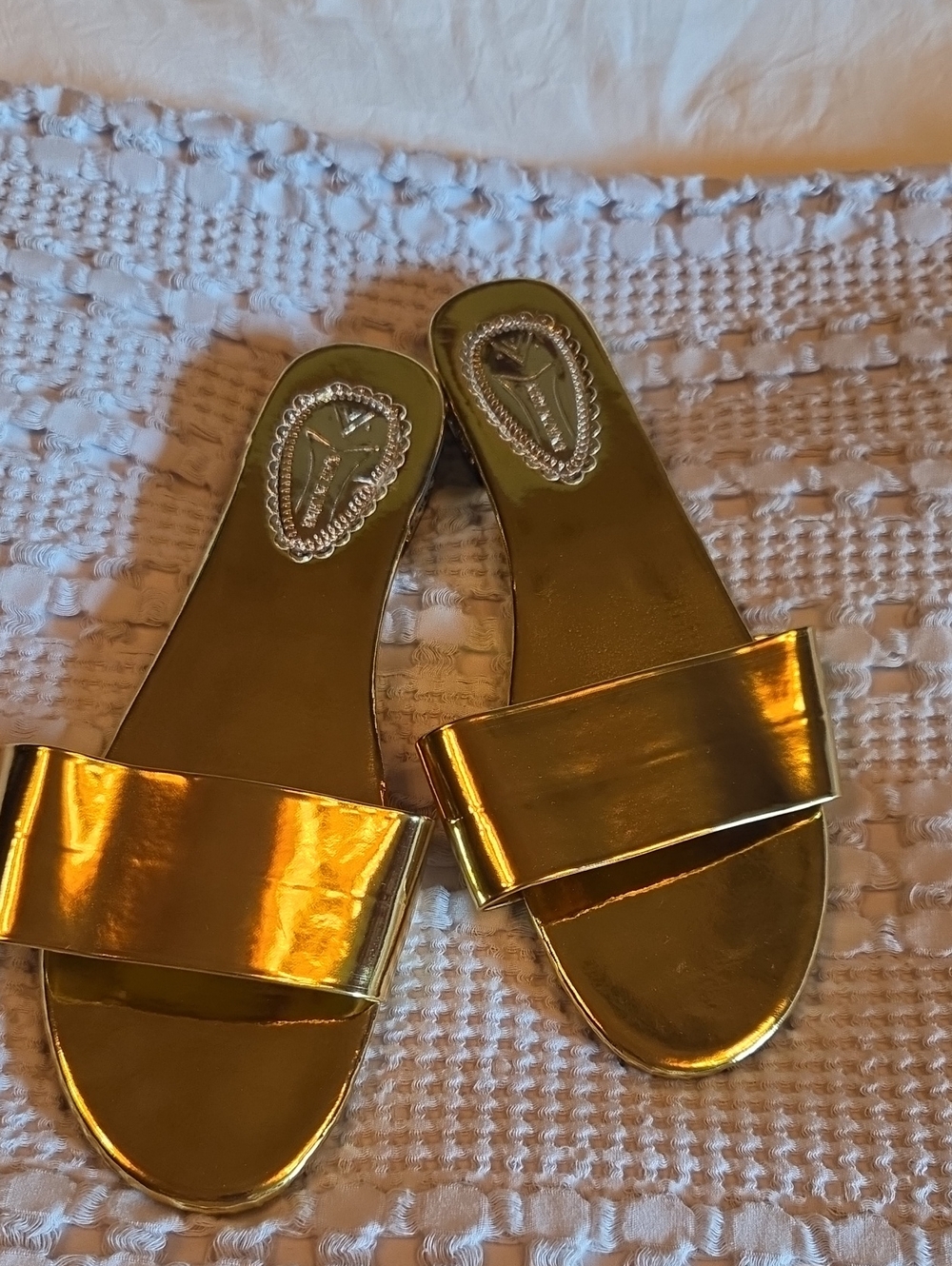 Gold Metallic Slide Sandals - Women's Fashion Slides